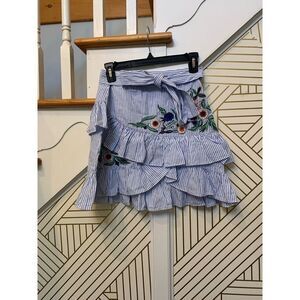 Zara Striped Embroidery Womens Ruffle Skirt